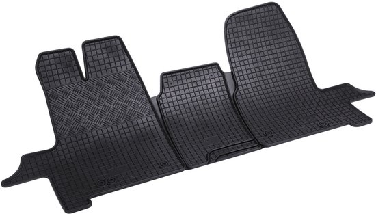 Set zwarte rubberen automatten met ruit- en vierkantprofiel.