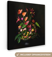 Canvas schilderij 90x90 cm - Exclusieve wanddecoratie Bloemen - Vaas - Kleurrijk - Muurdecoratie woonkamer - Slaapkamer decoratie - Kamer accessoires - Schilderijen op canvas