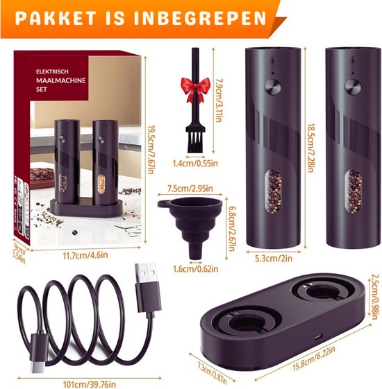 Moulin à Poivre Électrique Rechargeable MERTTURM - Lumière LED, 5 Réglages, Opération à Une Main