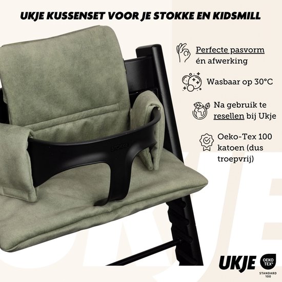 Ukje Stoelverkleiner TrippTrapp - Geschikt als Stokke Tripp Trapp Kussenset - Het enige kussen dat op 30°C in de was kan - Veilig getest Oeko-Tex - Kinderstoel Verkleiner - Extra Dik - - Sage velvet van Ukje — afbeelding 4