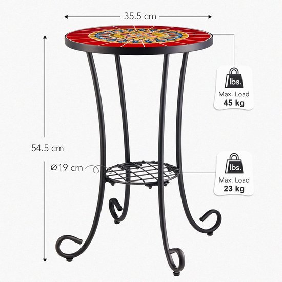 Retro Ronde Mozaïek Bijzettafel Met Bloemenmotief - Stijlvolle Metalen