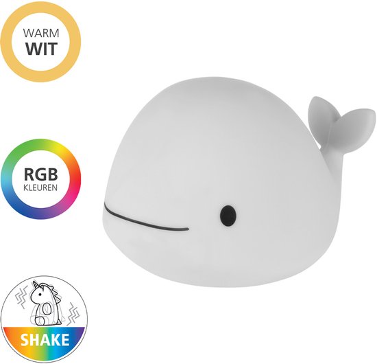 EGLO Castellino Walvis Nachtlampje Kinderen & Baby - Draadloos - 10.5 cm - Wit - RGB & Wit Licht - Oplaadbaar - Touch bediening