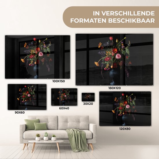 MuchoWow® Glasschilderij 30x20 cm - Schilderij acrylglas - Bloemen - Bessen - Klassiek - Foto op glas - Muurdecoratie woonkamer - Wanddecoratie slaapkamer - Schilderijen