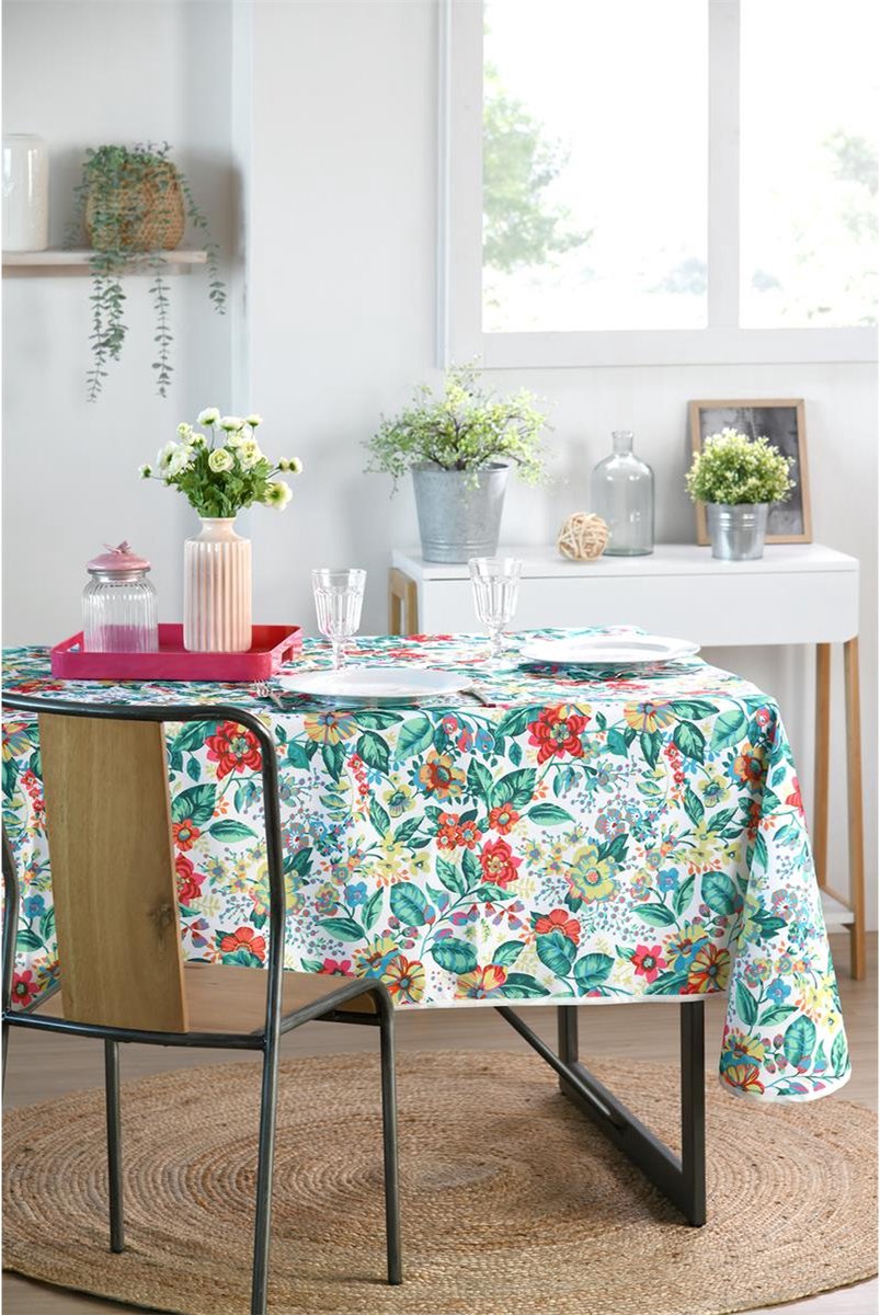 Stof Textiles Tafelkleed - 145 x 240 cm - bloemen print - Eettafel tafellakens - polyester stof - tafel dekken - nette afwerking