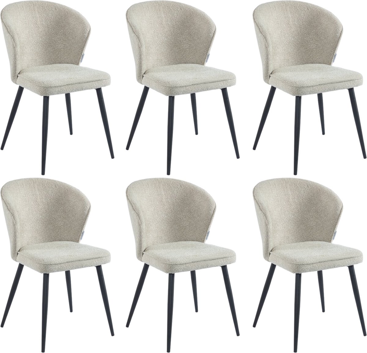 Colenis Curve Eetkamerstoel - Set Van 6 - Beige - Boucle Stof - Zwarte Poten
