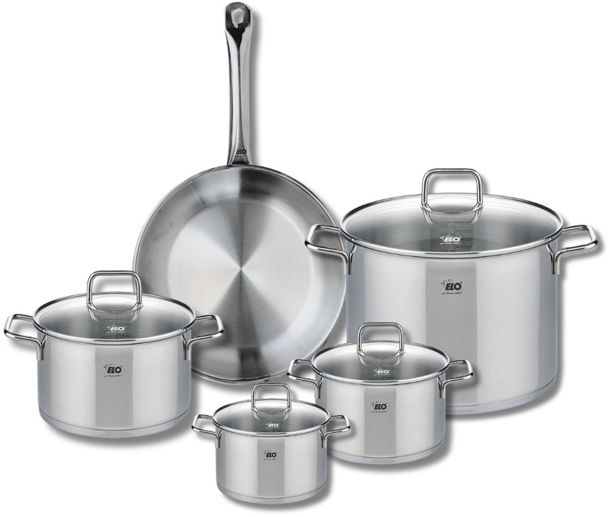 Set van 1 Koekenpan 28 cm en 4 kookpotten 14, 16, 20 en 26 cm Elo Profi Citrin