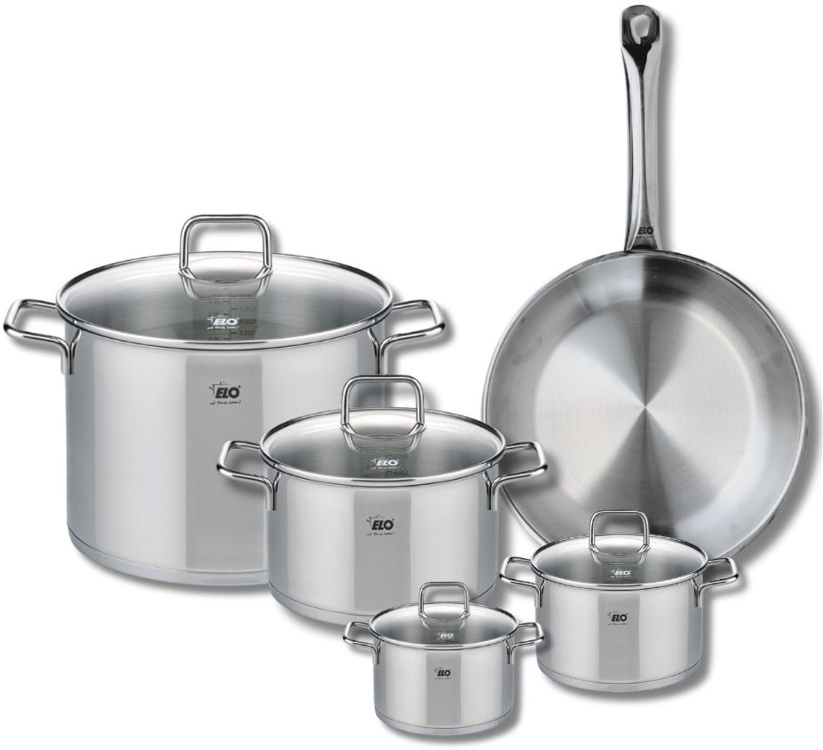 Set van 1 Koekenpan 28 cm en 4 kookpotten 12, 14, 20 en 26 cm Elo Profi Citrin