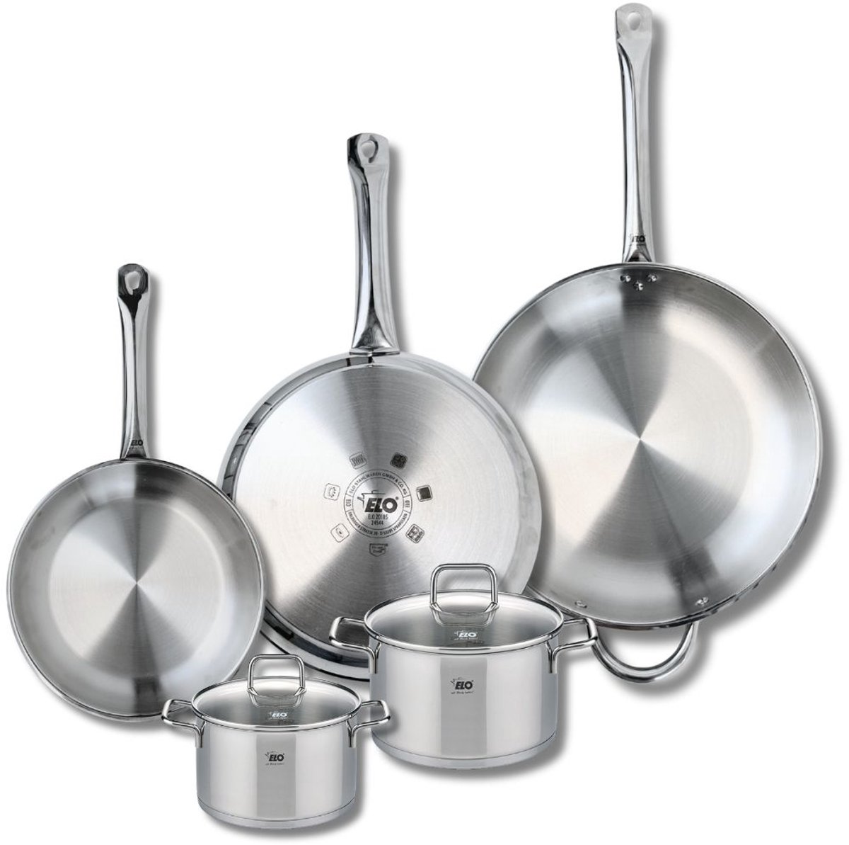 Set van 3 Kookpannen 24, 28 en 32 cm en 2 braadpannen 14 en 16 cm Elo Profi Citrin