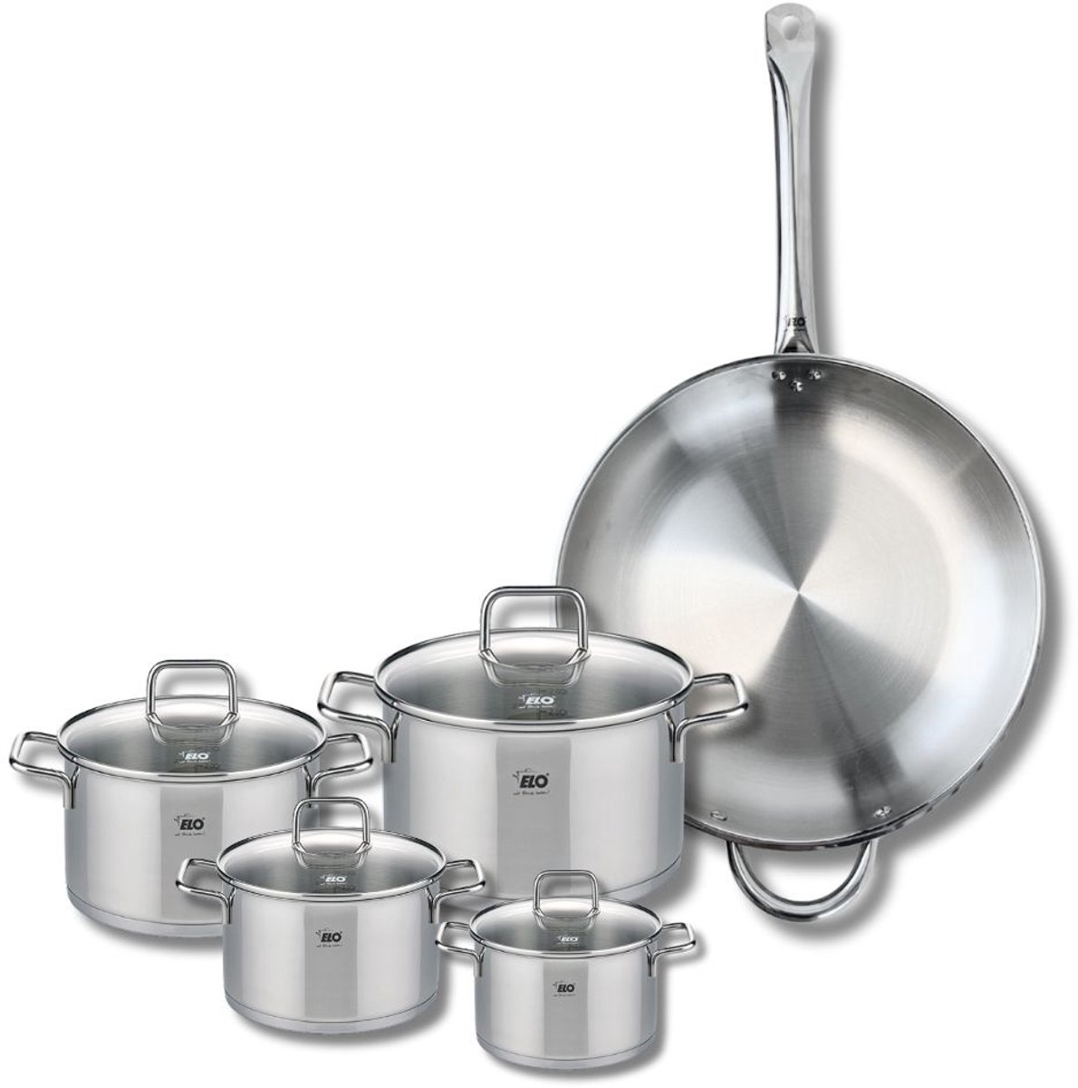 Set van 1 Koekenpan 32 cm en 4 kookpotten 12, 14, 16 en 20 cm Elo Profi Citrin