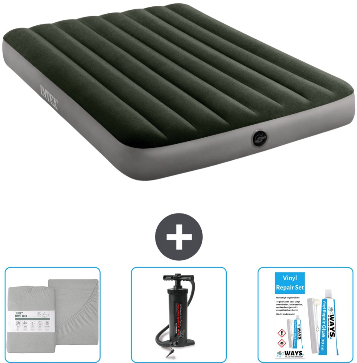 Intex Luchtbed - Twijfelaar - 137 x 191 x 25 cm - Groen - Inclusief Hoeslaken - Pomp en Reparatieset
