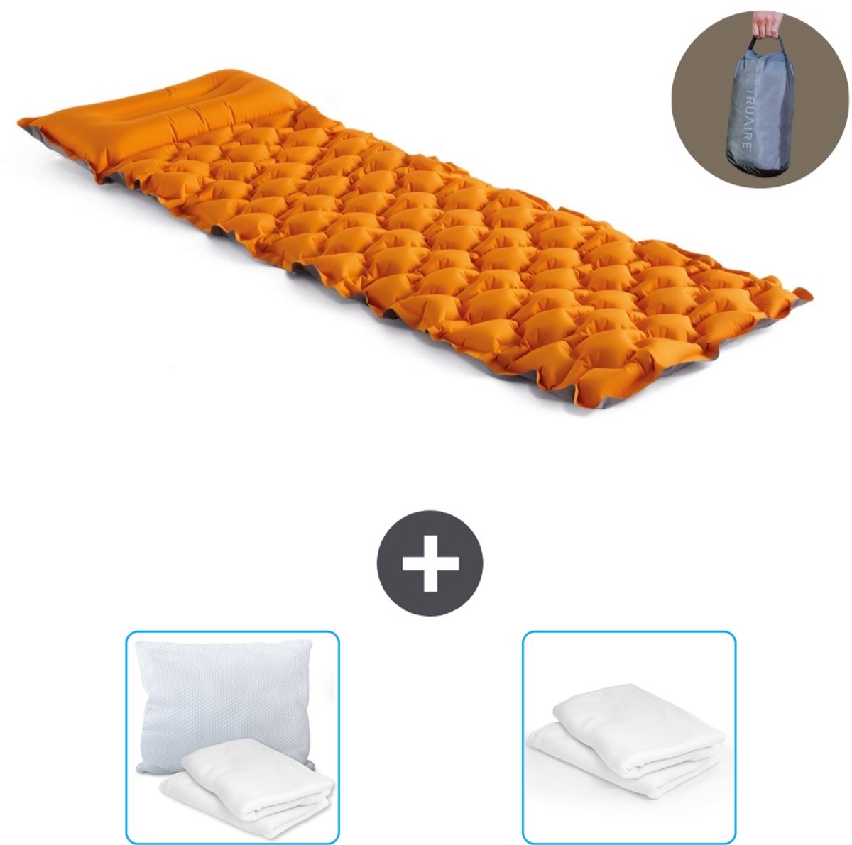 Intex Campingmat - 1-Persoons - 71 x 191 x 11 cm - Oranje - Inclusief Kussen en Kussenbeschermer