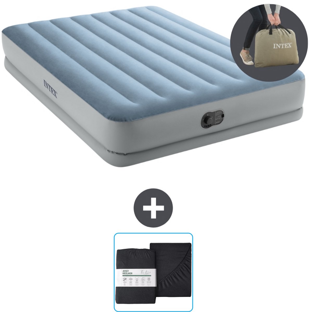 Intex Luchtbed - 2-Persoons - 152 x 203 x 36 cm - Blauw/Grijs - Inclusief pomp en Hoeslaken