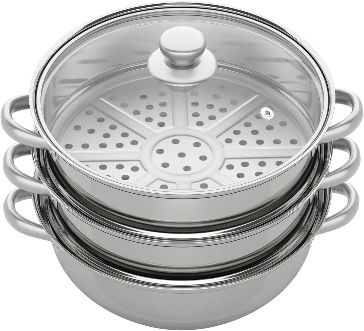 3 Lagen Roestvrij Stoompan - 28 cm, Geschikt voor Gas, Inductie en Oven
