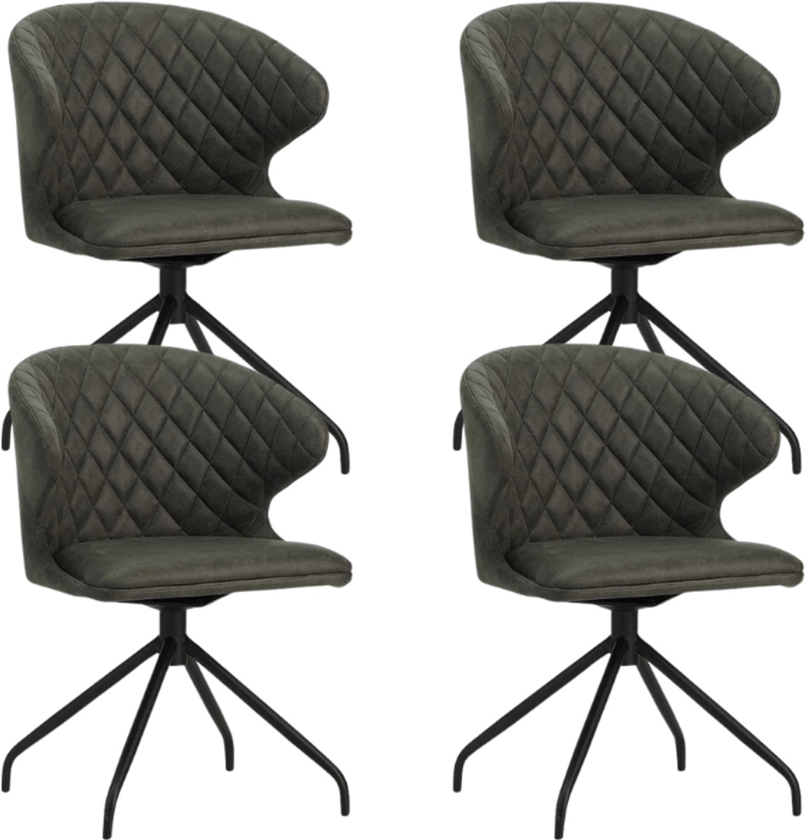 Dimehouse Set van 4 Draaibare Eetkamerstoelen Eloi Antraciet - Stof - Industrieel