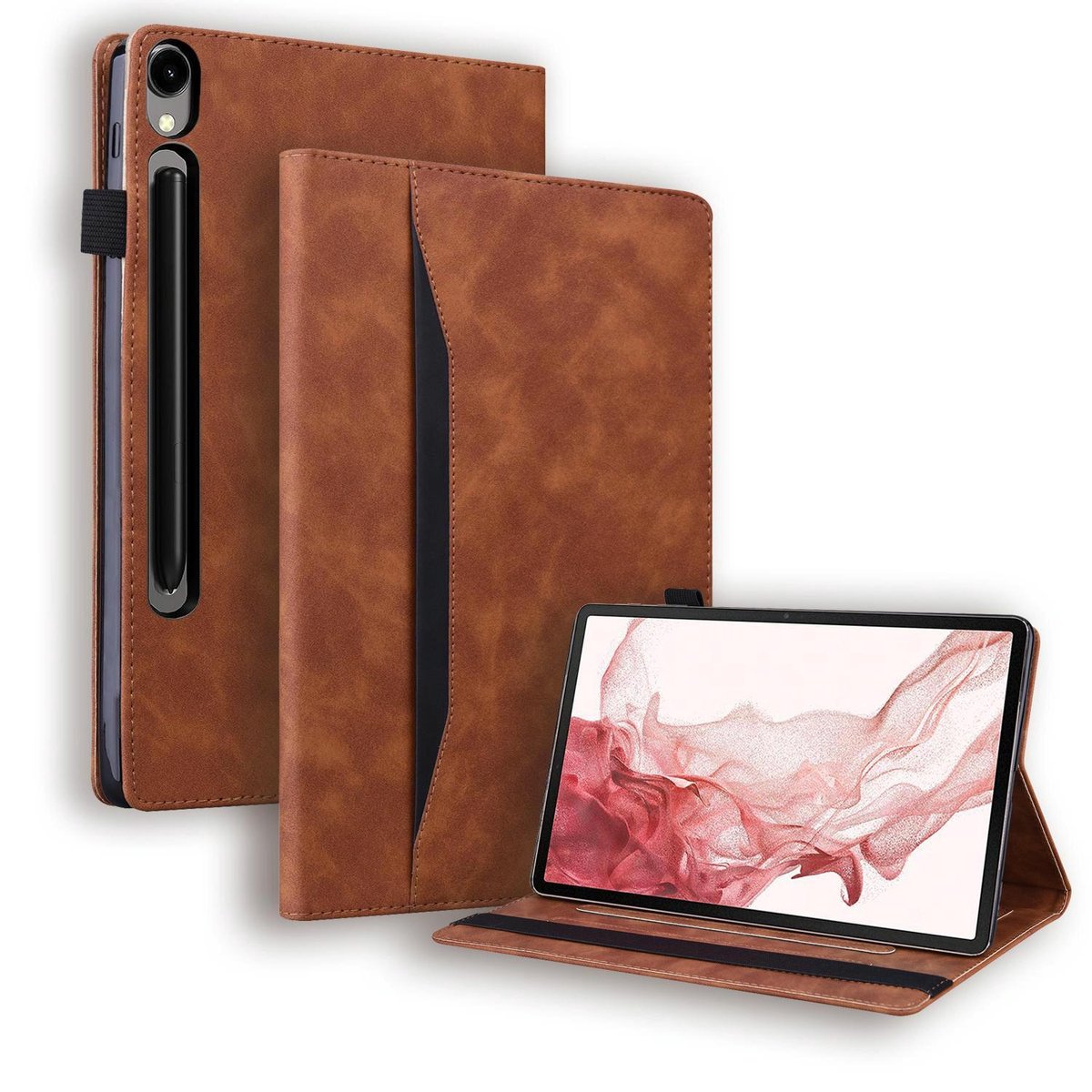 Mobigear Tablethoes geschikt voor Samsung Galaxy Tab S10 FE Plus Hoes | Mobigear Folio Bookcase | Pasjeshouder voor 3 Pasjes | Telefoonhoesje voor Pinpas / OV Kaart / Rijbewijs - Bruin