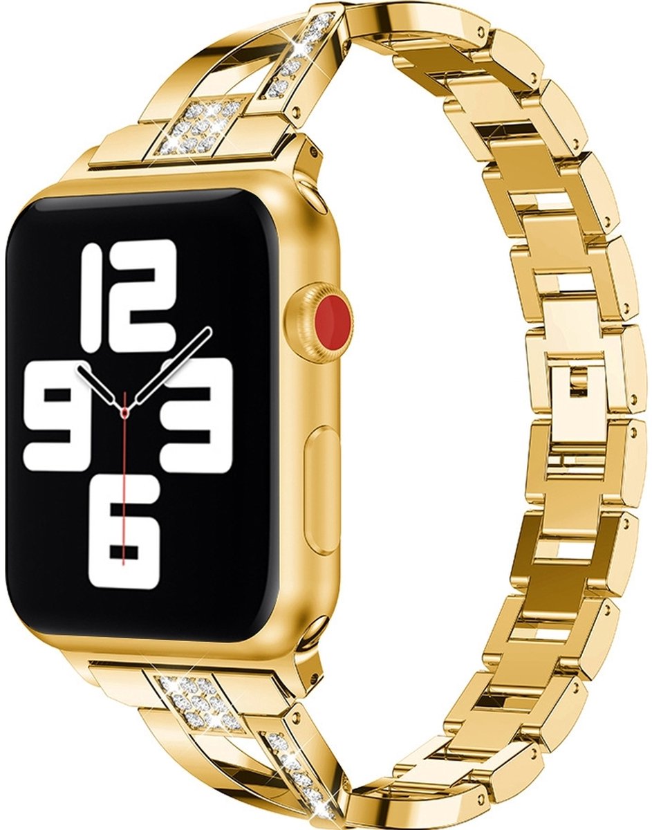 Mobigear Stalen Watch bandje geschikt voor Apple Watch Bandje Vouwsluiting | Mobigear Prague - 49/46/45/44 mm - Goud