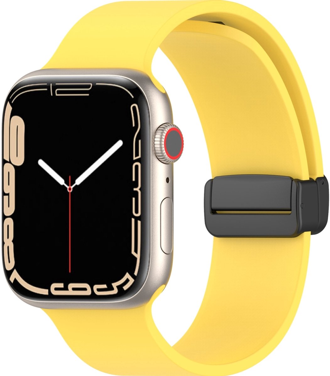 Mobigear Siliconen Watch bandje geschikt voor Apple Watch Bandje Magneetsluiting | Mobigear Sport Mag - 42/41/40/38 mm - Geel