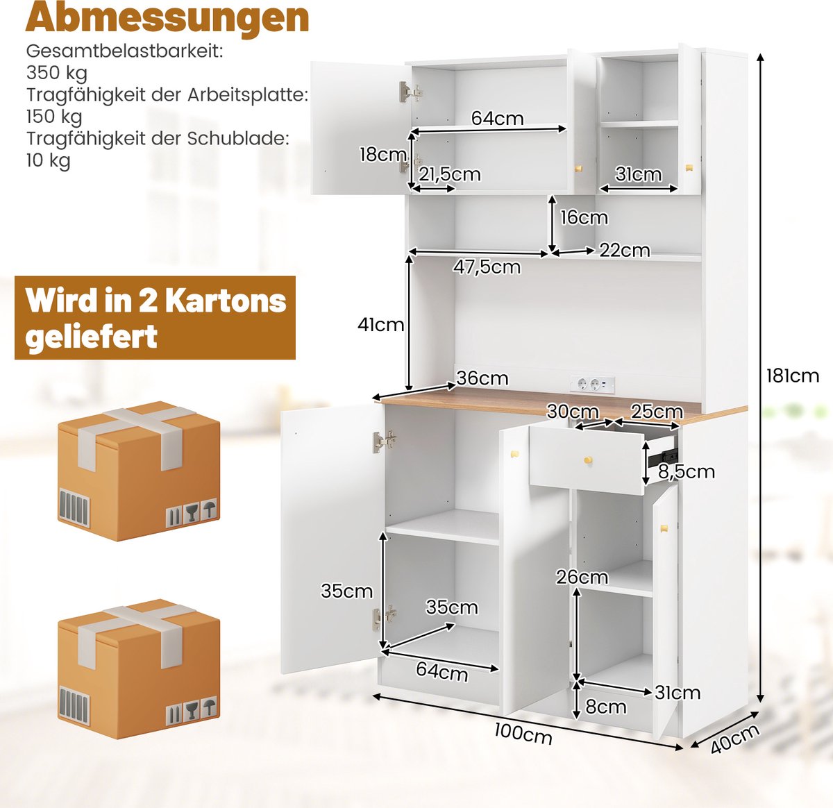 COSTWAY Keukenkast, 160 Cm, Buffetkast Met Wijnrek En Lade, 4 Niveaus Keukenbuffet Met Wijnglashouder Huisbar Wijnrek Vrijstaand Industrieel