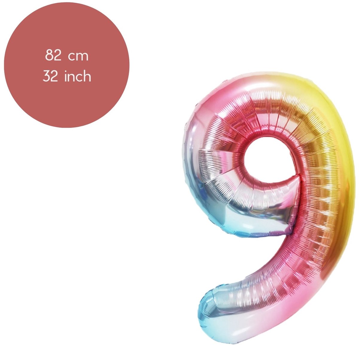 Fienosa Cijfer Ballonnen nummer 9 - Regenboog kleuren - 82 cm - Helium Ballon - Leeftijd verjaardag - Verjaardagsballon - Verjaardag