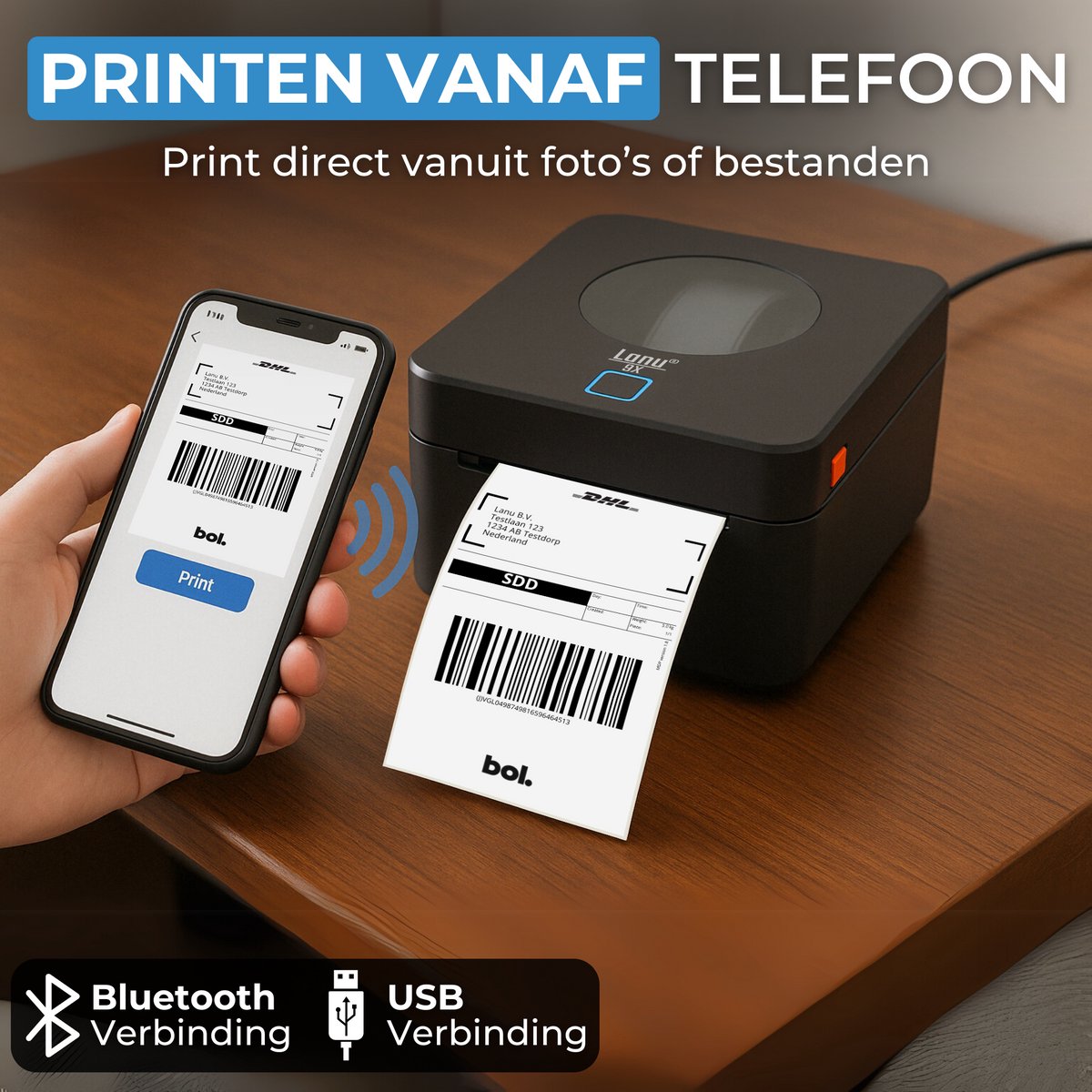 Labelprinter 9X - Bluetooth & USB - Labelmaker - Thermische Printer - Verzendlabel Printer PostNL & DHL – Incl. Labelrol — afbeelding 5