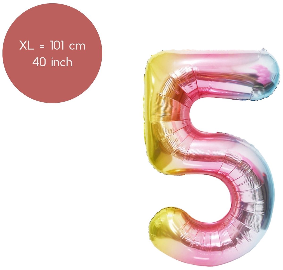 Fienosa Regenboog kleuren Cijfer 5 Ballon 101 CM - Nummer en getal - Leeftijd 5 - XL Groot - Helium Ballon- Verjaardag Ballon - Verjaardag versiering - Verjaardag Decoratie - Leeftijd verjaardag - Verjaardagsballon - Verjaardag
