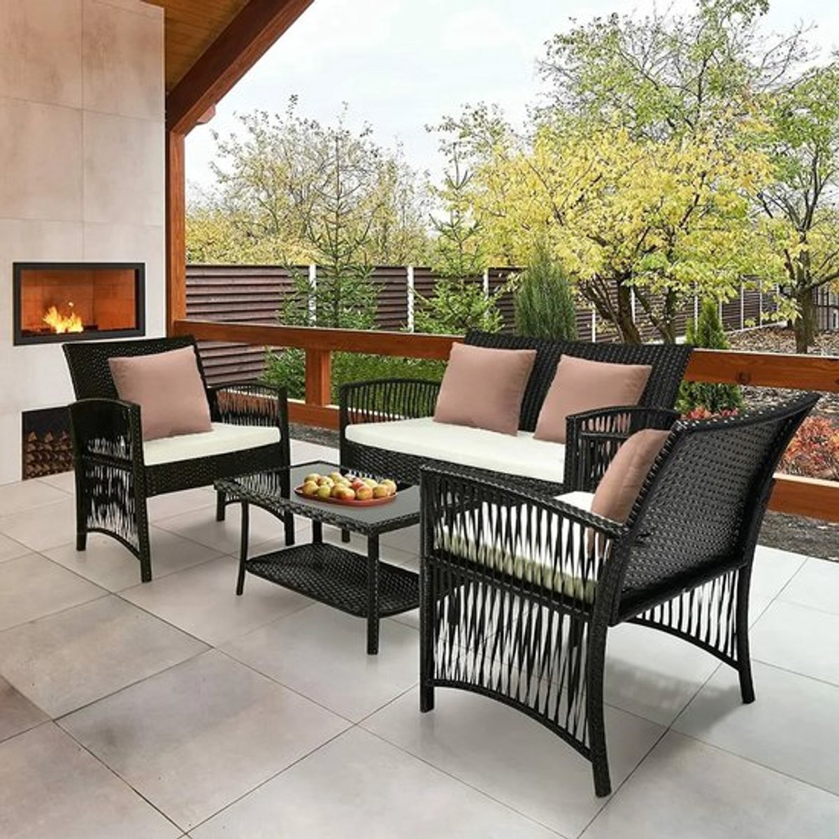 Gran VidaÂ® - Tuinset - Inclusief Tweezitsbank en Enkele Stoelen - Comfortabele Kussens - Flexibele Opstelling - Zwart