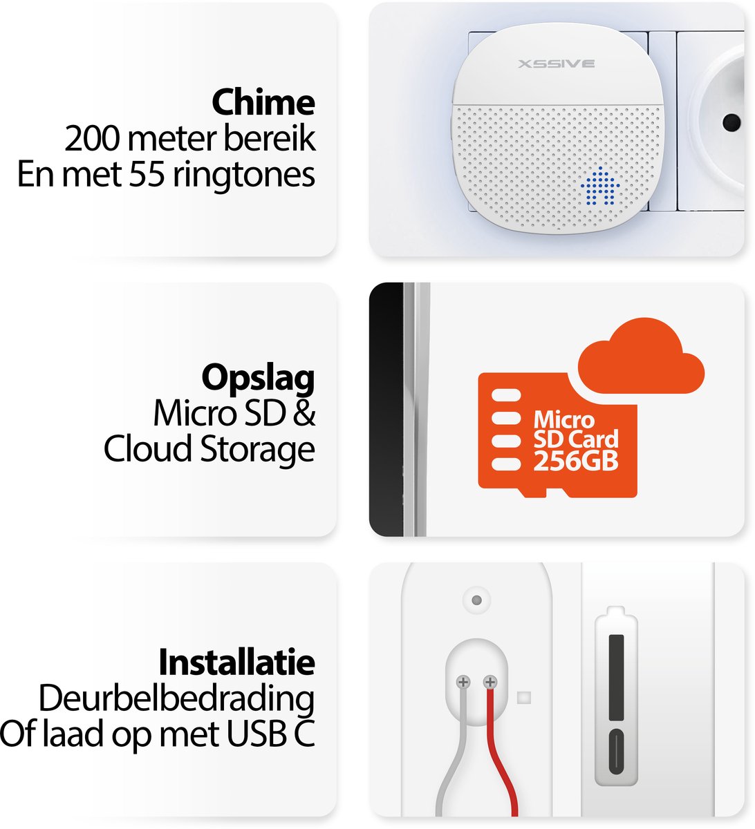 Afbeelding 2 van Xssive Video Deurbel met Camera - Bedraad & Draadloos - Slimme Draadloze Deurbel met Camera WiFi | Inclusief Chime | Full HD Videodeurbel | Nachtzicht & PIR Bewegingssensor | Geschikt voor iPhone, Samsung, Android | Zonder Abonnement
