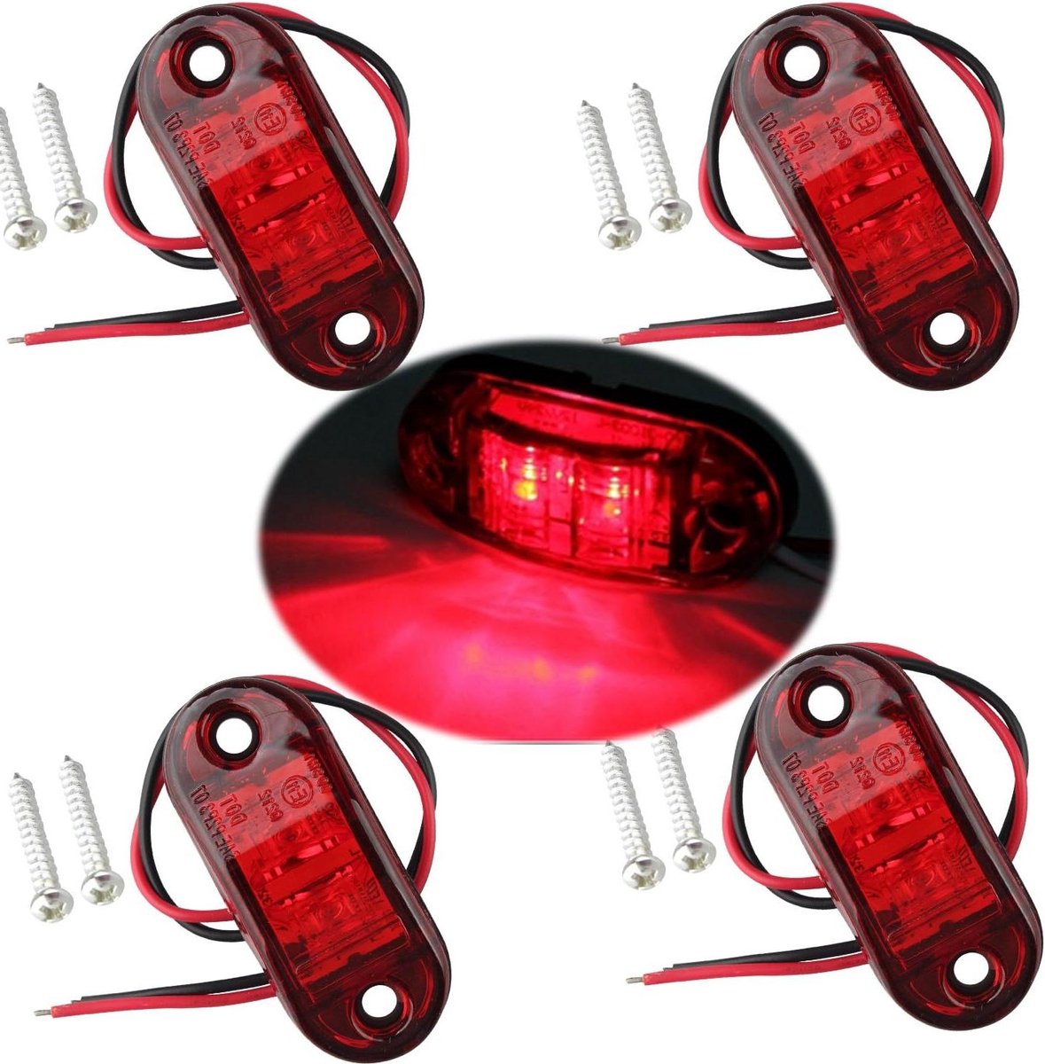 4stks IP65 Ovale LED Lampen Zijmarker Lights 12V/24V Universele indicator van positie voor Vrachtwagen Trailer Van Caravan Vrachtwagen Auto Bus Boten Rood