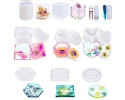Epoxyhars mallenset, 10 stuks harsgieten siliconen mallen, hars mallenset inclusief ruitvorm, hartvorm voor epoxyhars kit beginners DIY hars hanger sieradendoos