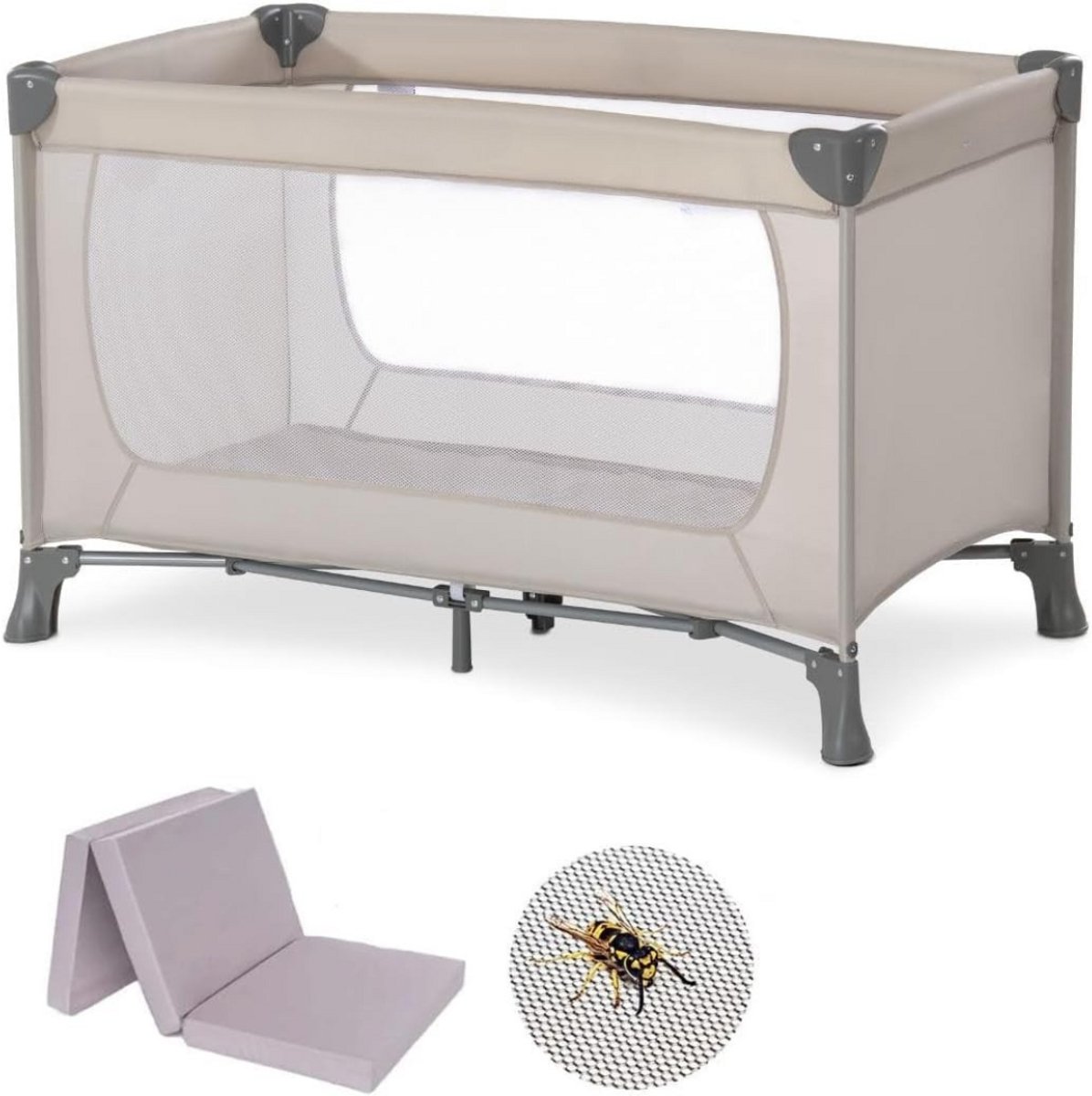 Zylo® Campingbedje Inclusief Matras - Campingbedje - Reidsbed - Beige - 66cm x 125cm x 75cm