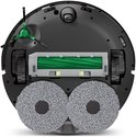 Zwarte robotstofzuiger met borstels, twee grijze dweilpads en een groene rolborstel.