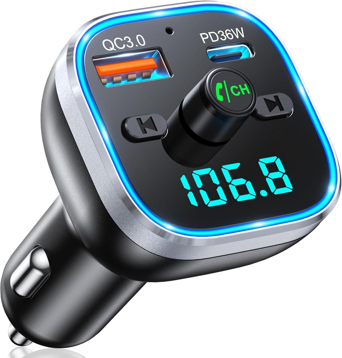 Bluetooth Auto-Adapter met Snelladen en FM-zender - 7 Kleuren LED Achtergrondverlichting