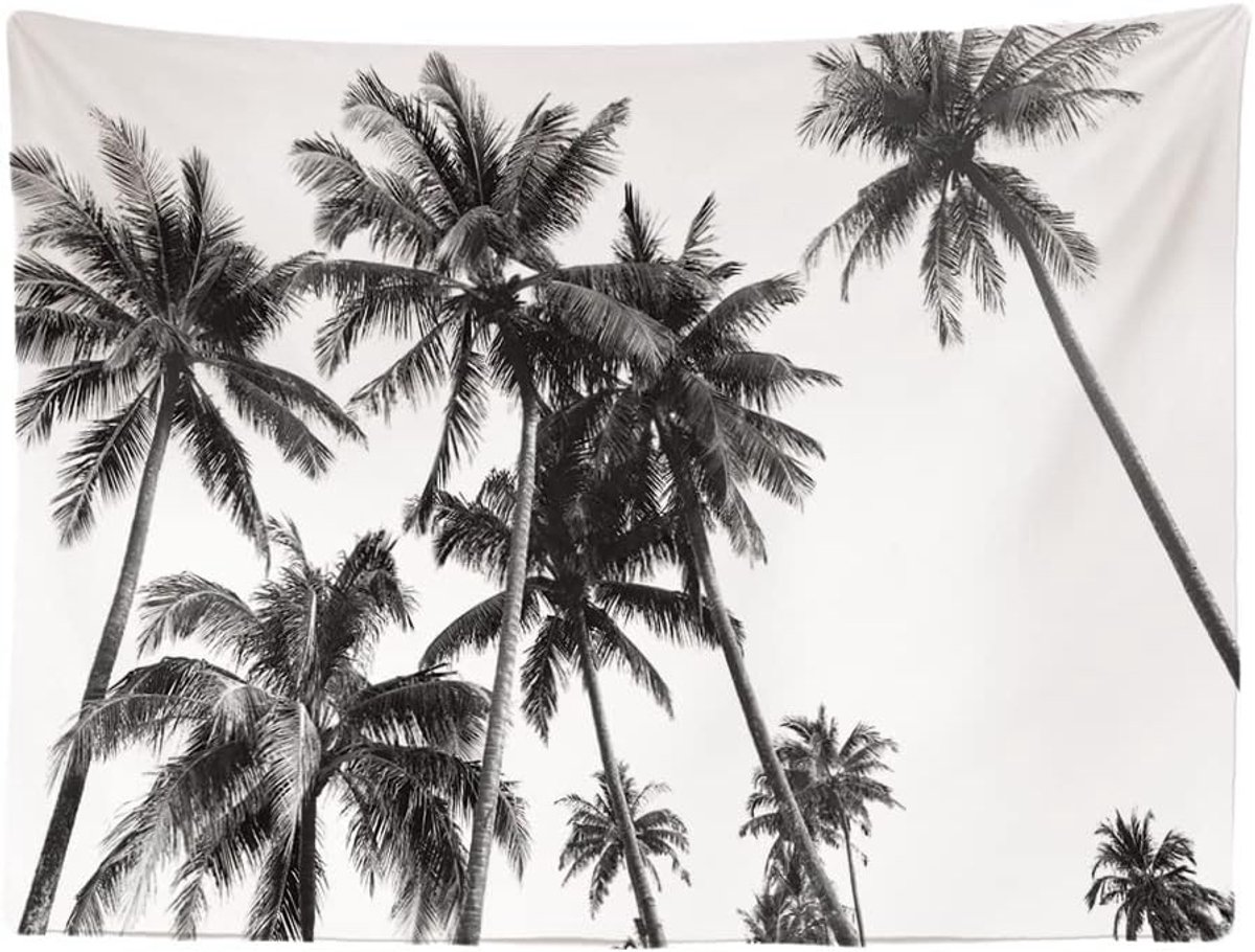 Ulticool - Strand Natuur Retro Vintage Palmboom Kunst - Wandkleed - 200x150 cm - Groot wandtapijt - Poster - Complete Slaapkamer voor Volwassen Kamer Woonkamer Decoratie Accesoires Zwart Wit - Tiener Jongen Meisje