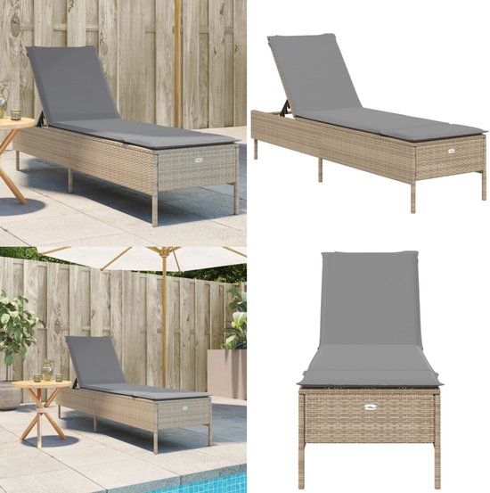 vidaXL - Chaise longue - avec - kussen - poly - rotin - beige