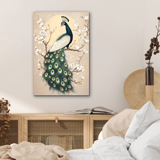 Tableau aluminium 40x60 cm - Décoration murale métal - Paon - Branche - Fleurs - Décoration murale métal salon - Décoration industrielle - Photo sur dibond - Accessoires industriels chambre