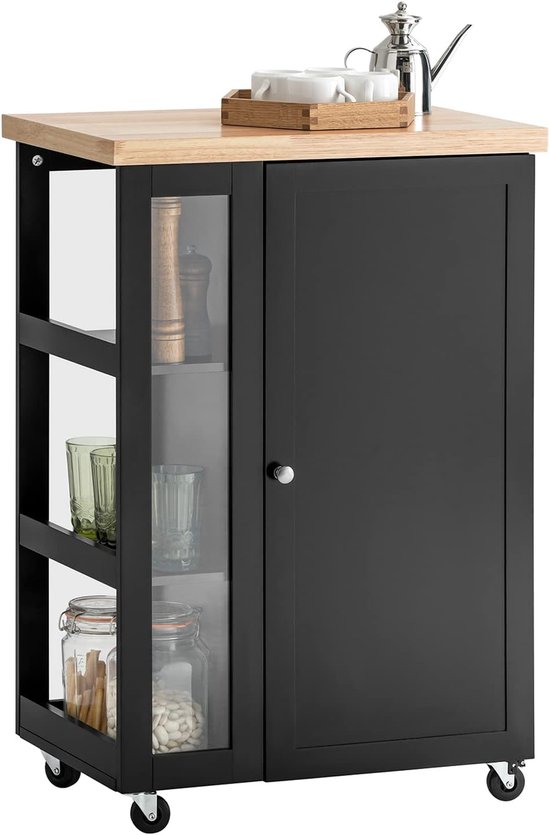 Desserte de cuisine avec porte et Planches - Zwart, 60 x 40 x 90 cm