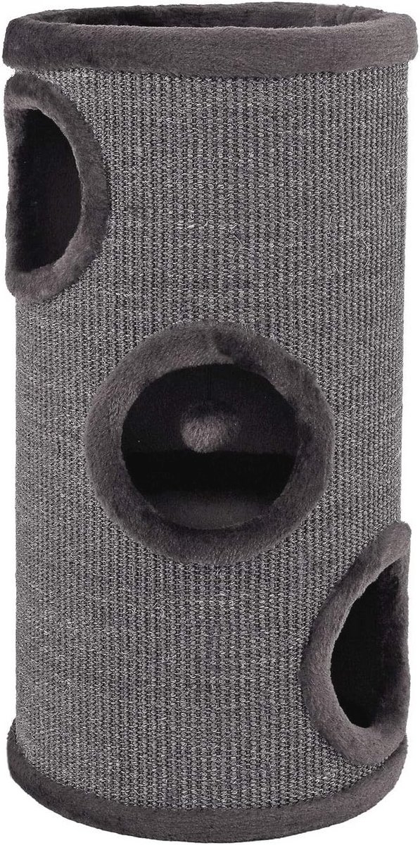 Krabton voor katten van sisal met speelbal en pluche rand - 70 cm hoog, stabiele krabpaal voor optimale klauwverzorging, Ø 36 cm, grijs