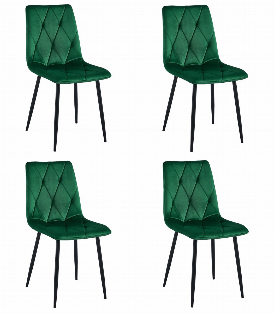 Set van 4 Eetkamerstoelen LIBRA Groen – Zwarte Metalen Poten, Modern Velvet Bekleding, Ergonomisch Design, Max. 120 kg