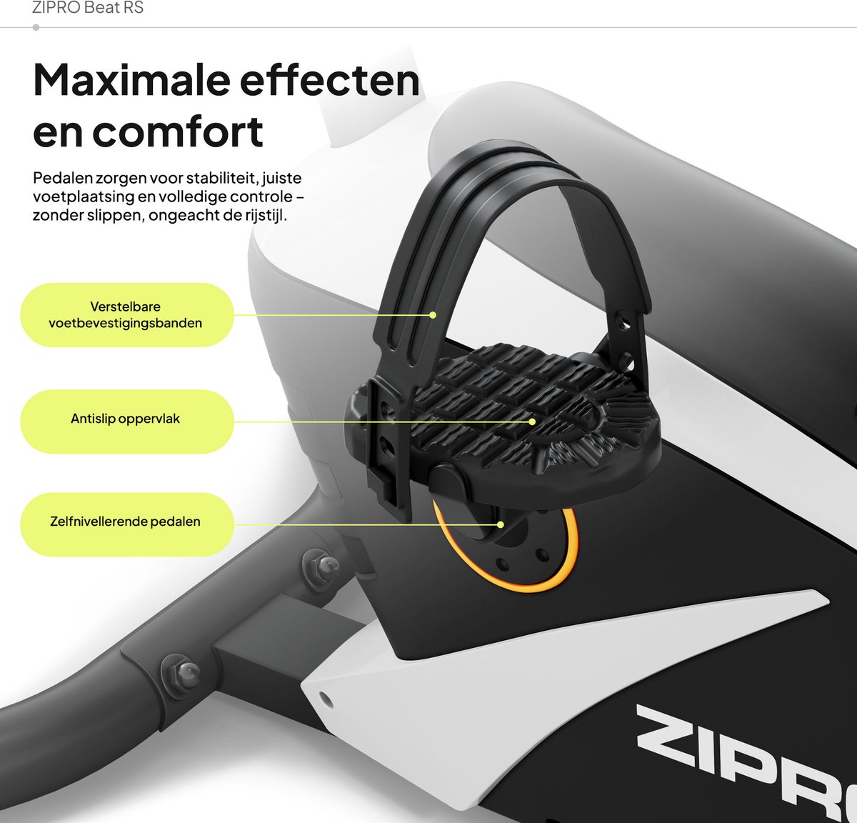 Afbeelding 2 van Zipro Beat RS Hometrainer Magnetische Fiets, Hartslagsensoren, Gemakkelijk te transporteren, Antislippedalen, Flessenhouder, Homegym, Stabiele structuur, Max. gebruikersgewicht 120 kg, zwart en wit