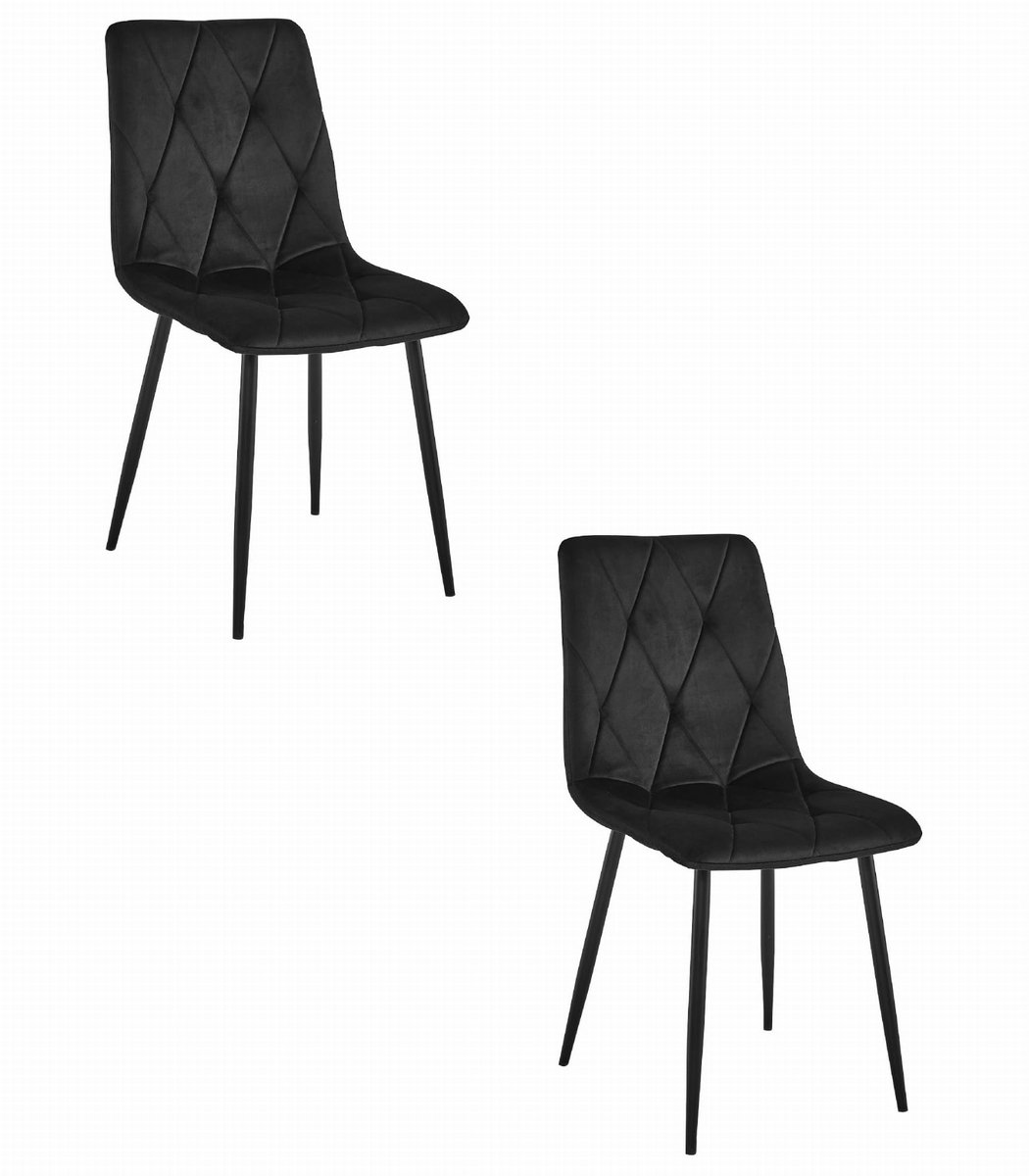 LEOBERT Set van 2 Eetkamerstoelen LIBRA Zwart – Zwarte Metalen Poten, Modern Velvet Bekleding, Ergonomisch Design, Max. 120 kg