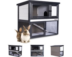 MaxxPet Konijnenhok voor konijnen en andere knaagdieren - Hok met buitenverblijf - Binnen- en buitenruimte - Hout en metalen afwerking - 115x61x94cm - Zwart/Wit