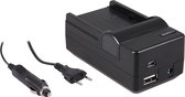 Huismerk 4-in-1 acculader voor Sony NP-FM500H accu - compact en licht - laden via stopcontact, auto, USB en Powerbank