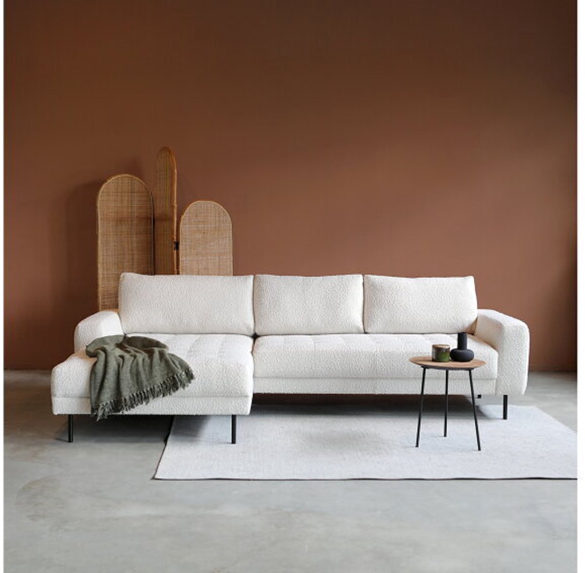 PEPP Interiors OREO hoekbank met chaise longue links - bouclé Legend 2 beige - 275x164x95 cm