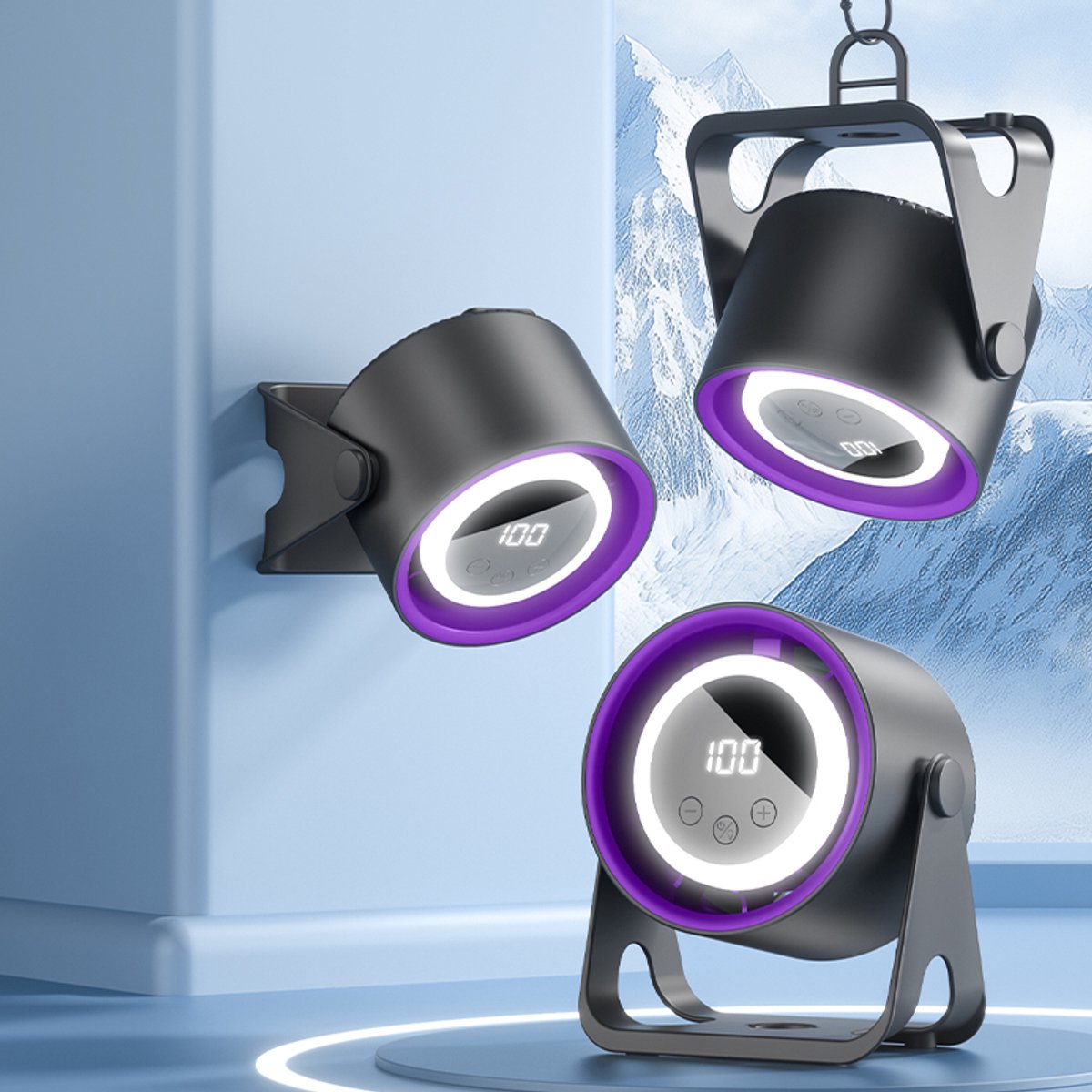 Nieuwste desktopventilator - K6 Technologie Fan- Kampeer fan-Mobiele ventilator-met ACCU-Aanraakbediening Fluisterstil tafel Ventilator- mini ventilator- mini fan- met LED lamp - Hoogwaardige paarszwart — afbeelding 9