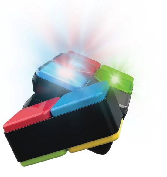 Gedetailleerde close-up van de Flipslide met oplichtende rode, blauwe en groene blokjes.