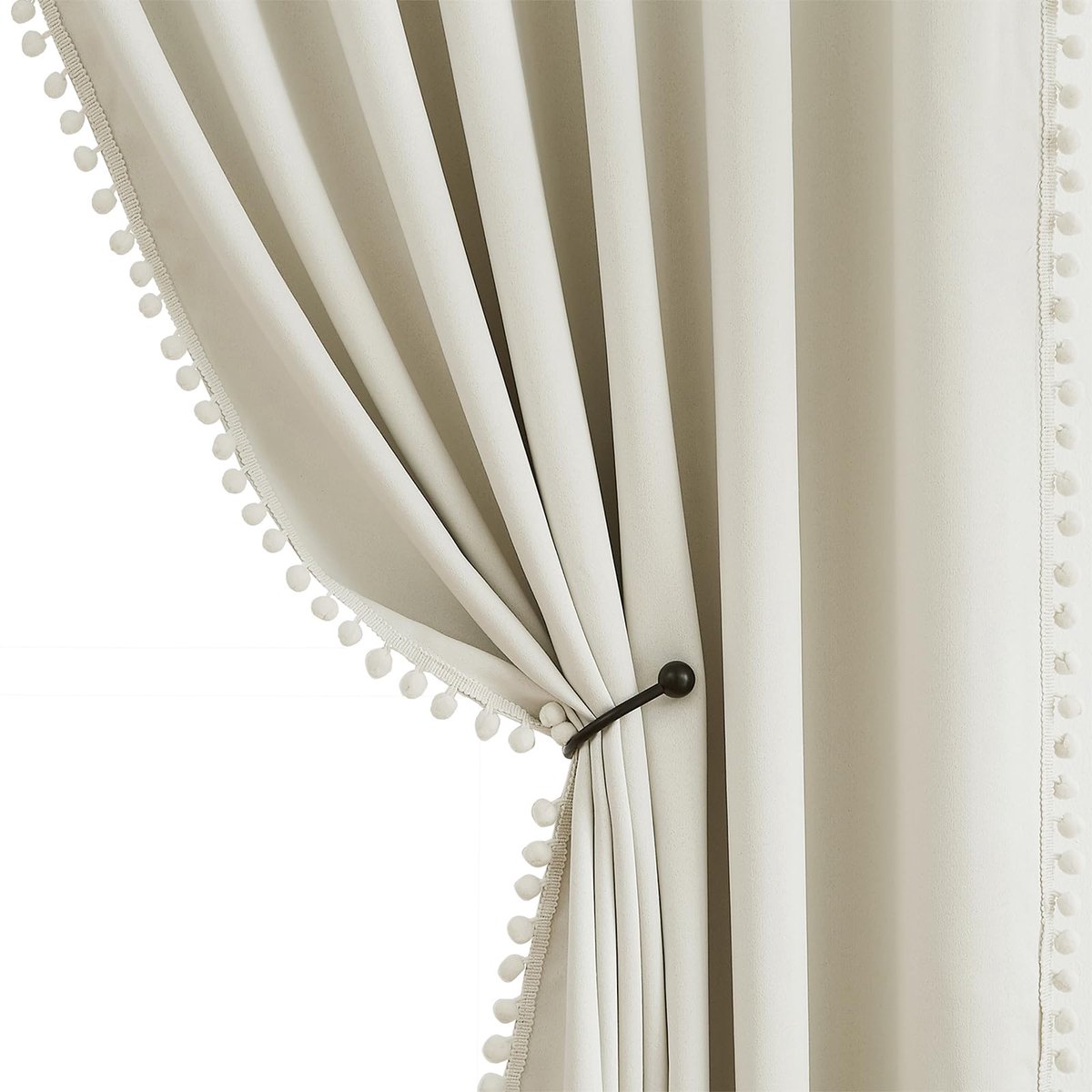 Ibenzoa Verduisterende Gordijnen met Schattige Pompons in Beige voor Warmte-isolatie en Privacy in Huis