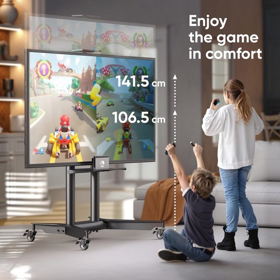 Mobiele TV Standaard op Wielen voor 32-75 Inch - Verstelbare Vloerstandaard tot 60 kg met Hoogte Verstelling en VESA Beugel van Merkloos — afbeelding 3