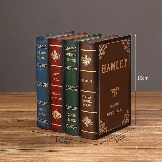 Set de rangement Somstyle - 16,1 x 11 x 13,2 cm - Décoration de faux Boeken - Coffre de rangement secret Bijoux - Marron, vert, rouge et Blauw