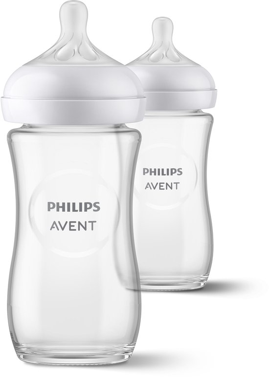 Philips Avent Natural Response Glazen Babyflessen 240 ml – Flow 3- 2 flessen - SCY933/02