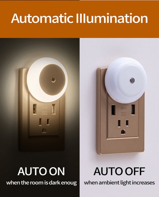 KCVV LED Nachtlampje Stopcontact 2 stuks- Nachtlampjes met Sensor-Nachtlampje Babykamer-Nacht Lamp - Dag en Nacht Sensor - Kinderen & Baby - warm licht van KCVV — afbeelding 3